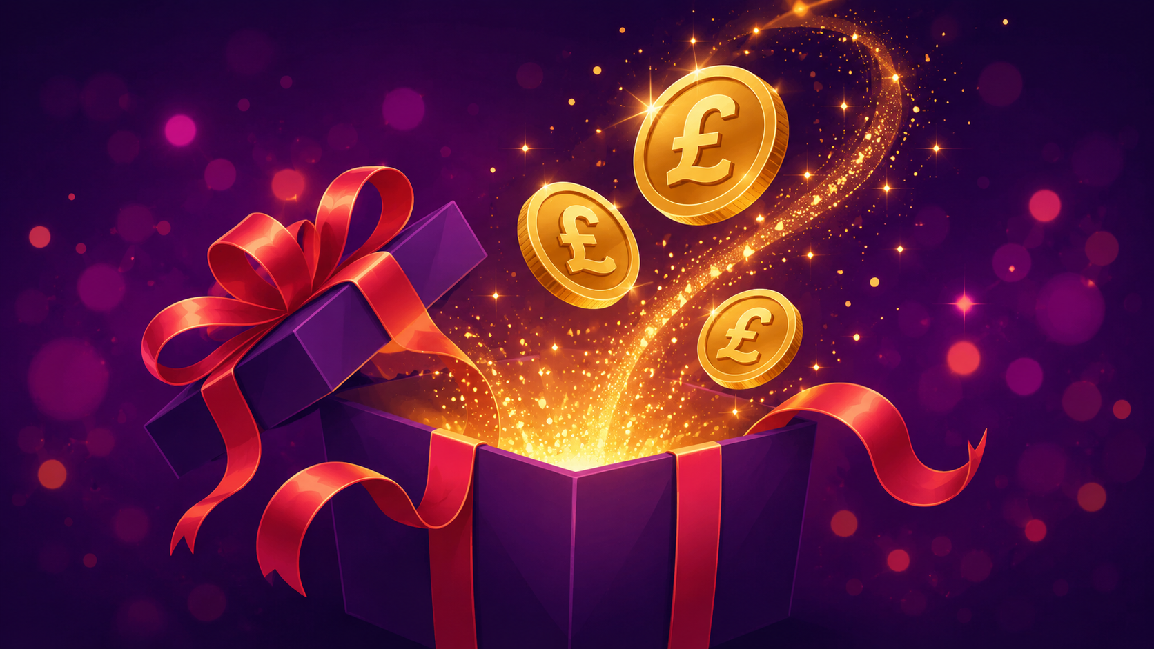 Avantgarde Casino welcome bonus — opening gift box with £6,000 in coins streaming out